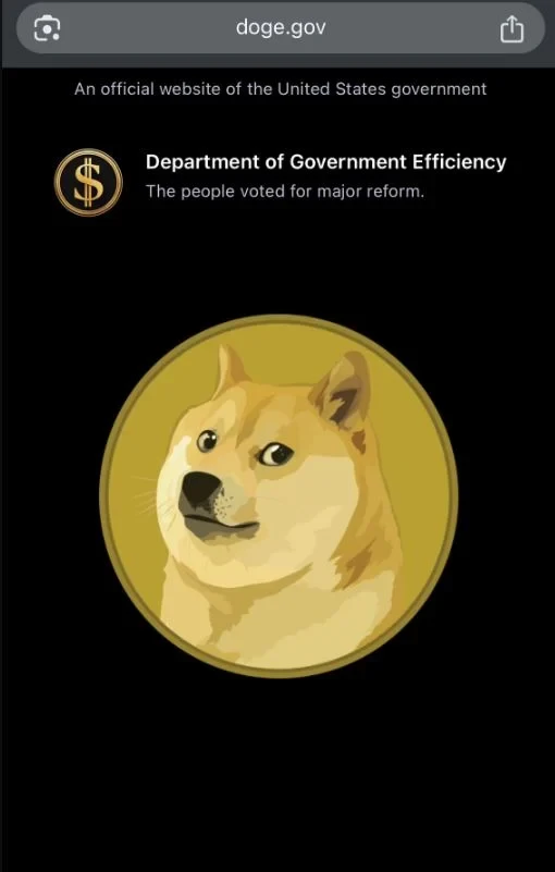 نمایش لوگوی دوج کوین در وب سایت وزارت کارآیی دولت ایالات متحده