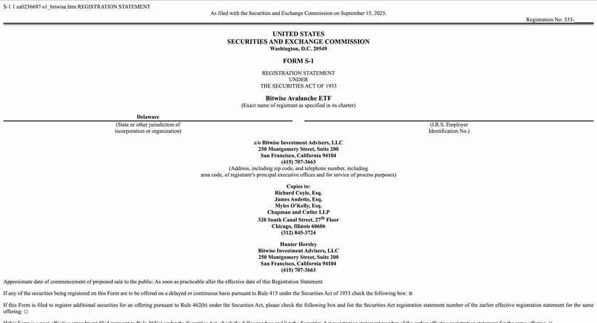 ETF آوالانچ در راه است؟ درخواست Bitwise